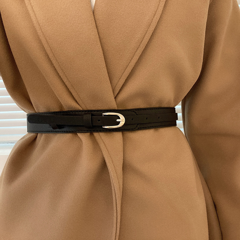 Cinturón Retro de cuero PU con hebilla de Metal para mujer, cinturón decorativo Ins que combina con todo, correas de cintura delgadas, abrigo de vestido femenino