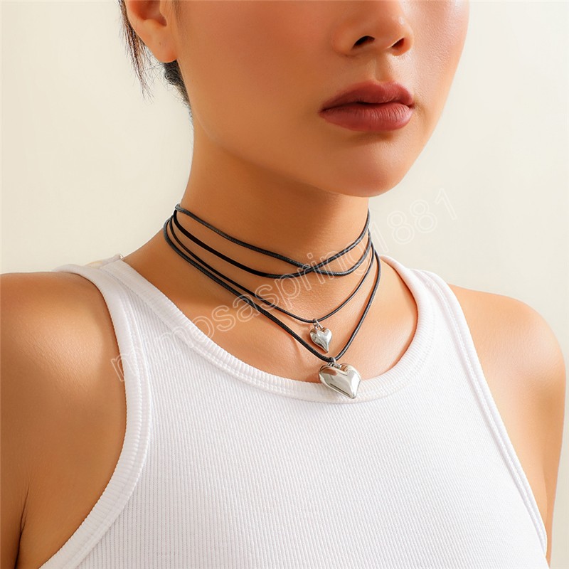 140CM Long Rope Chain With Love Heart Pendant Necklace for Women Wed Bride Wax Thread Adjustable Bowknot Choker Y2K Jewelry