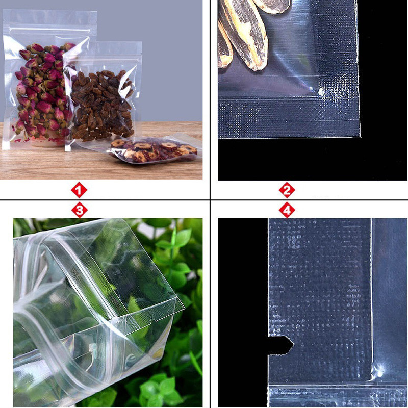 1000 pz/lotto 12 Dimensioni Trasparente Trasparente Sacchetto di Imballaggio Sacchetti Alimenti Imballaggio Richiudibile Bustina di tè piatto sacchetti di Plastica con cerniera