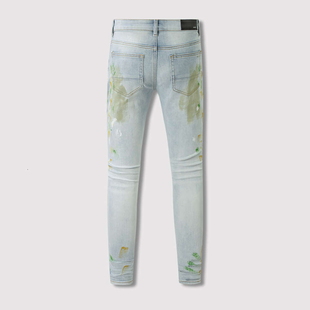 2024 jeans målar mens mode lapp jean amiirii hål demin amerikan hög gammal lila street mesh ljusblå jzbg