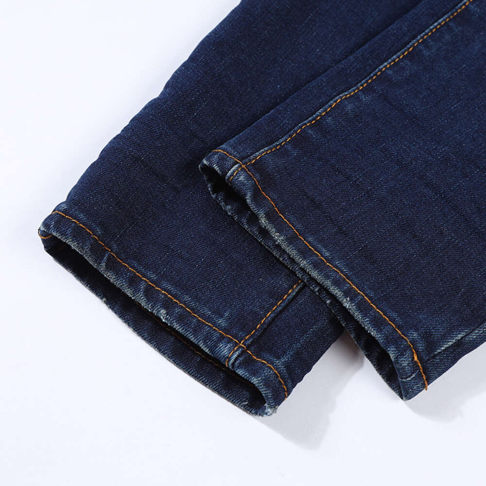 Vår jeans herrar mode jean 2024 demin mens amiirii lila hösten hög elastisk midja smal fit trendig avslappnad ungdom trasiga hål långa fötter byxor znte