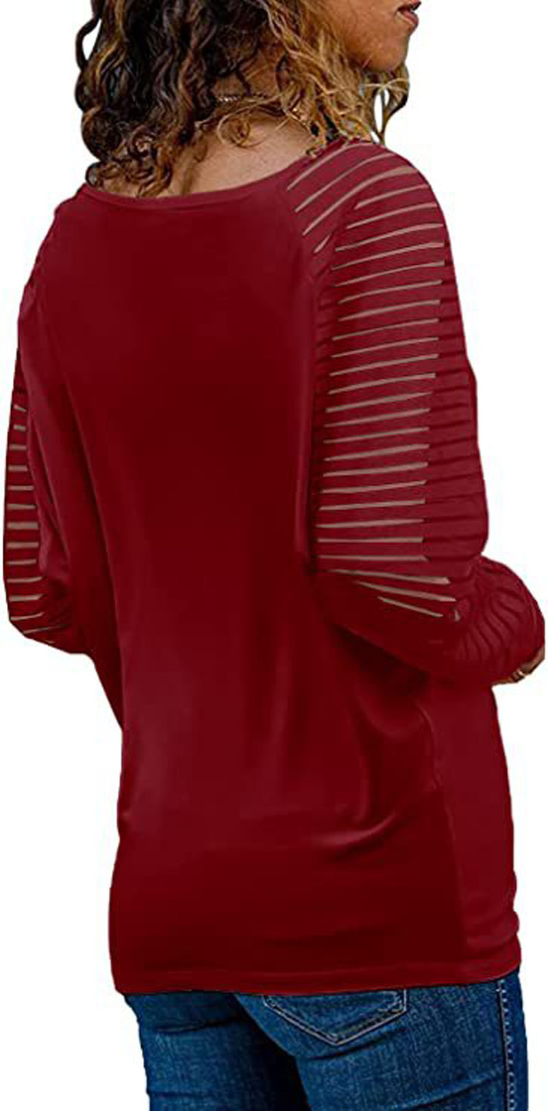 Casual tops met V-hals, shirts met lange mouwen en doorschijnende mesh-patchworkblouses en tops voor dames 2309064