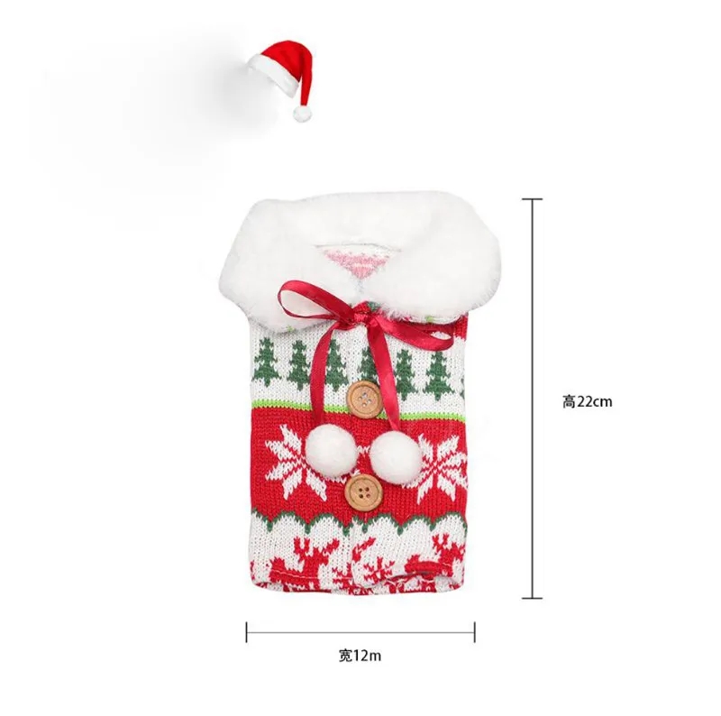 Couverture de vin de noël avec nœud, flocon de neige en tricot, vêtements, couverture de bouteille de vin, sac de vin de noël, décoration d'ornement de noël