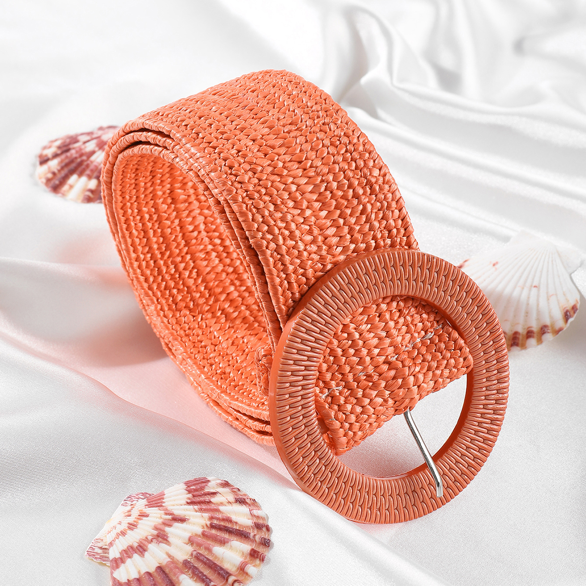 Fashion Boho Orange Elastic Wide Belt Women's Waistband Summer Beach Style PP Straw Braided Belts Female Dress Shirt Waist Belt