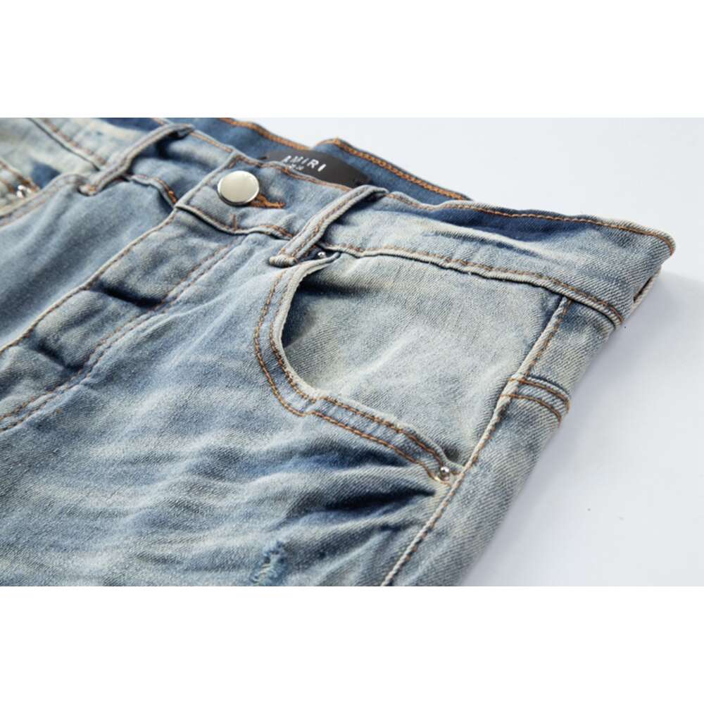 Jeans jeans mass moda amiirii 2024 Demin americano Americano High Purple Street Wast Wash Hole Broadcast Live Broadcast Slim Fit X5C3