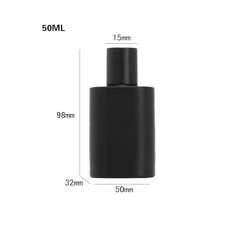 Frascos de perfume de vidro preto fosco 30ml 50ml 100ml frasco pulverizador de névoa fina à prova de luz quadrada plana