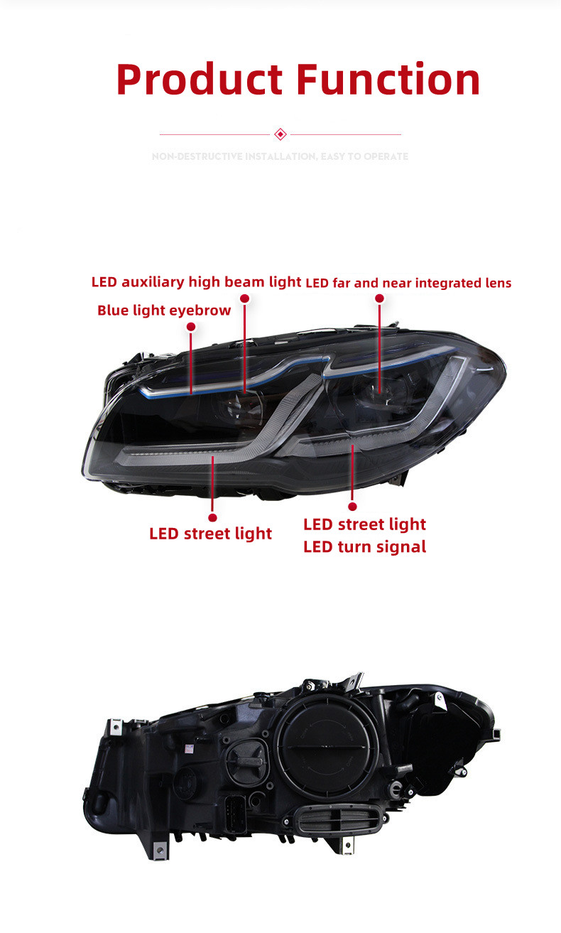 Car Headlights For BMW 5 series F10 F18 2011-20 17 Upgrade G30 Style LED Daytime Light Dual Lens Headlight