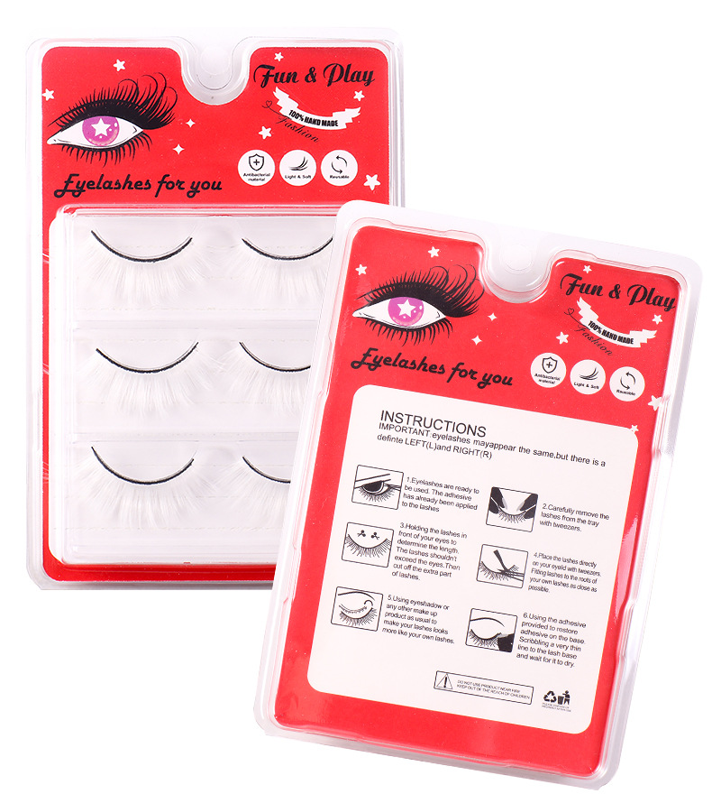 Thick Fluffy Halloween Fake Eyelashes Extensions Naturally Soft Wispy Hand Made Reusable White Fake Lashes for Cosplay Party Performance