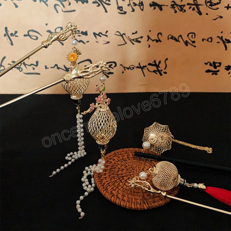 Glowing Lantern Hair Sticks for Women Tassel LED Light Hairpin Chinese Style Ancient Style Hanfu Headdress Exquisite Headwear