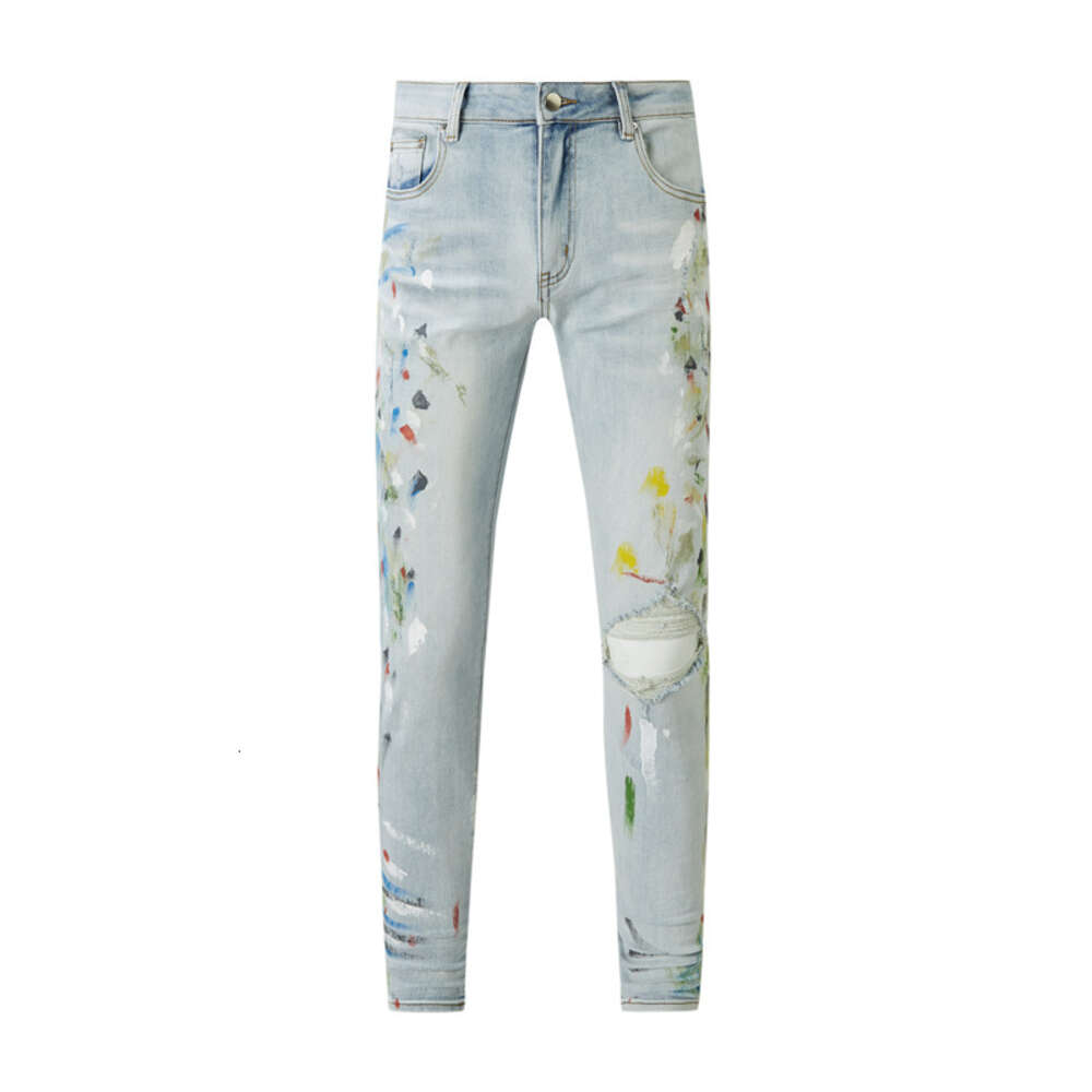 2024 jeans målar mens mode lapp jean amiirii hål demin amerikan hög gammal lila street mesh ljusblå jzbg