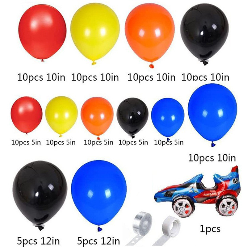 سباق سباق سلسلة البالون مجموعة البالونات السوداء والأسود منقوشة الأزرق البالونات اللاتكس الأصفر الأصفر