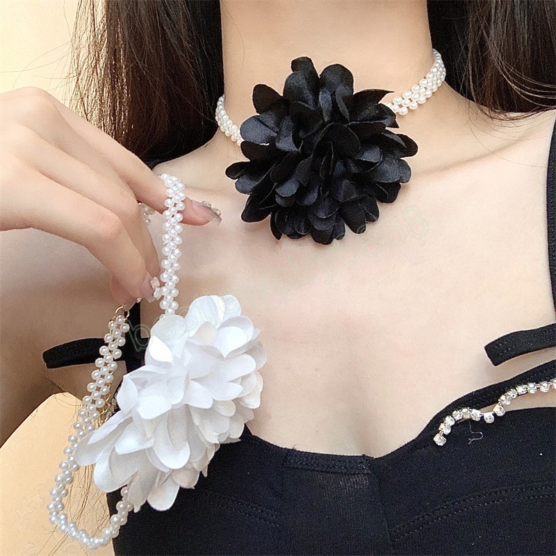 Collier ras du cou avec pendentif en forme de grande fleur pour femmes, élégant, avec perle, tendance, bijoux sur le cou, chaîne rétro, accessoires pour filles, collier de fête