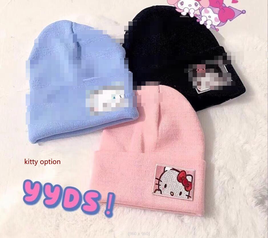 Fashion Girl Winter Warm Hat Cap Sticked Kuromi Cinnamoroll Melody Brodery Beanie Accessories