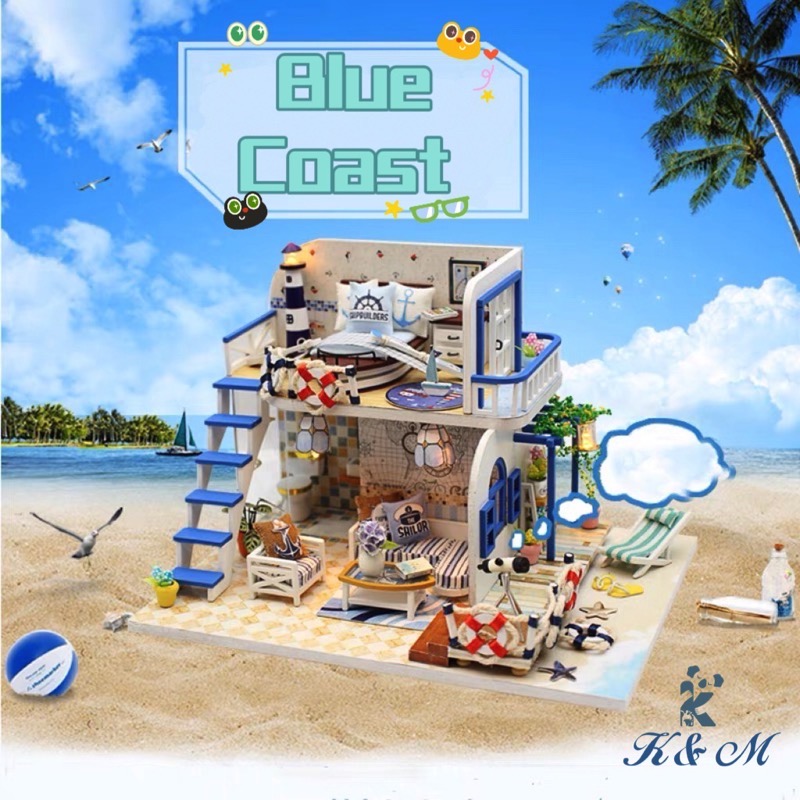 Nova chegada quente seling diy casa mar villa costa azul blocos de madeira e modelo de construção aniversário festival presente arquitetura brinquedo