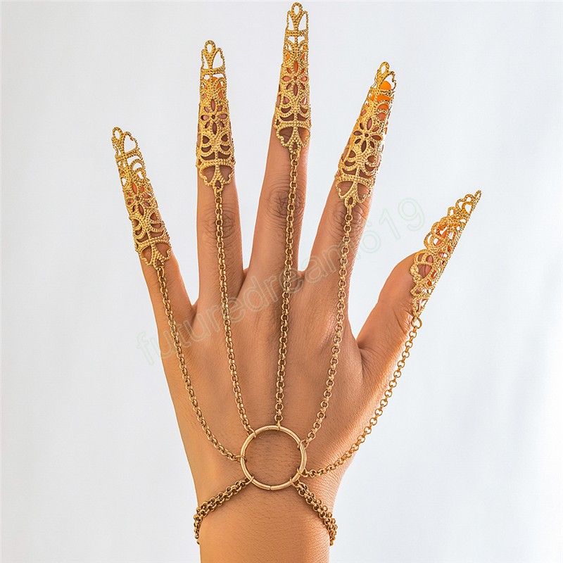 Vintage Goth Wrist Chain Finger Rings Bracelets for Women Belly Dancer Connecting Hand Harness Bracelet Halloween Jewelry