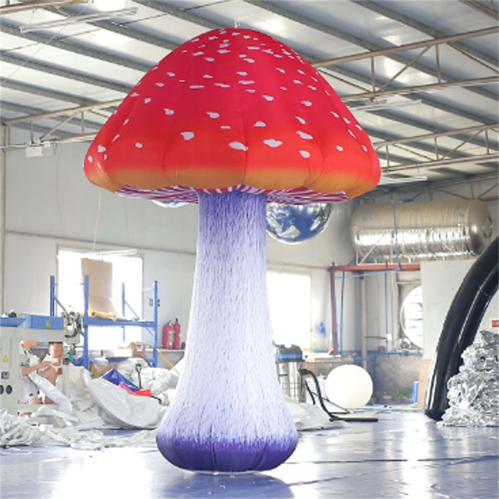 Modèle de plante de jeux de plein air gonflable, impression de champignons colorés, décor oxford avec éclairage Led pour la décoration d'événements