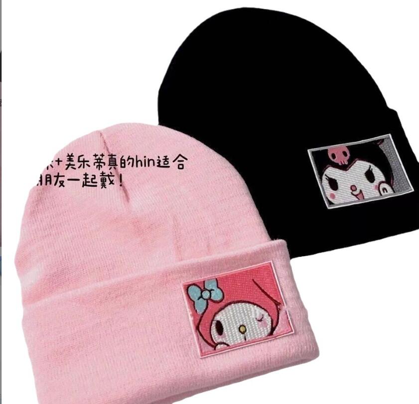 Fashion Girl Winter Warm Hat Cap Sticked Kuromi Cinnamoroll Melody Brodery Beanie Accessories