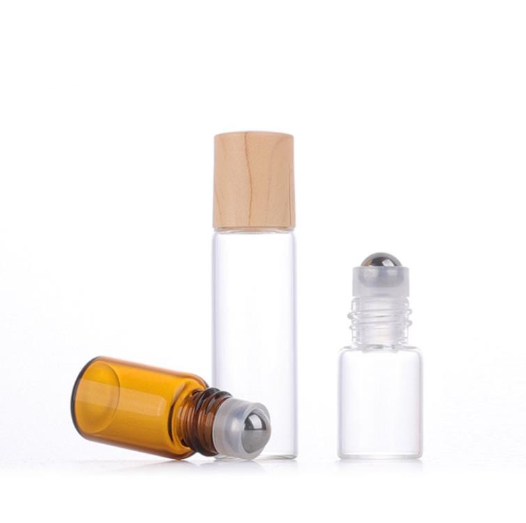 wholesale Amber Clear 1ml 2ml 3ml 5ml Roll On Bottle Glass Roller Vials with Plastic Bamboo Cap SN5282
