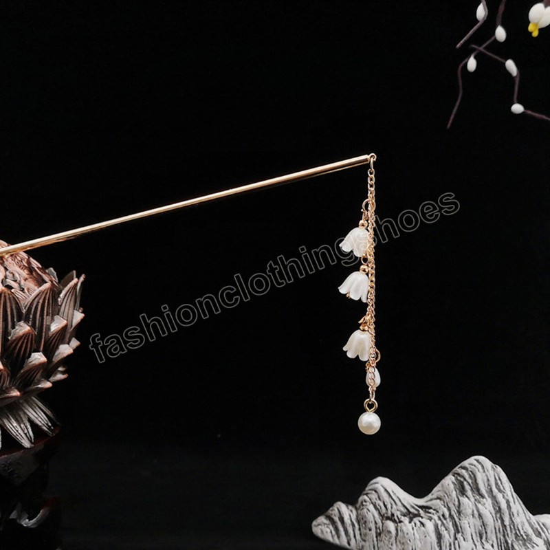 Vintage Tassel Hair Stick Chopsticks For Women Chinese Hanfu Hair Accessories franse Pearl Floral Hairpin Forks Metal Smycken