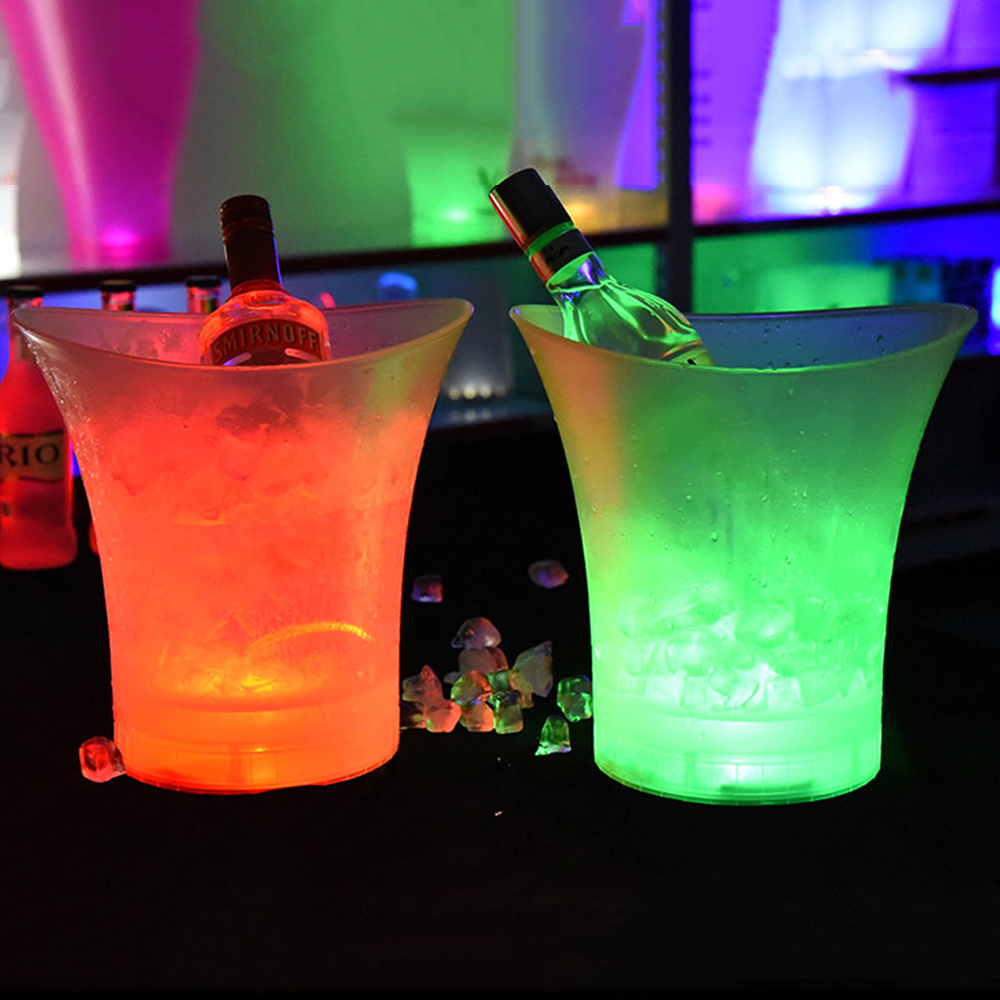 LED Bars Night Party Champagne Beer Bucket 5L LED Light Up Bars Nightclubs New Waterproof Plastic LED Ice Bucket