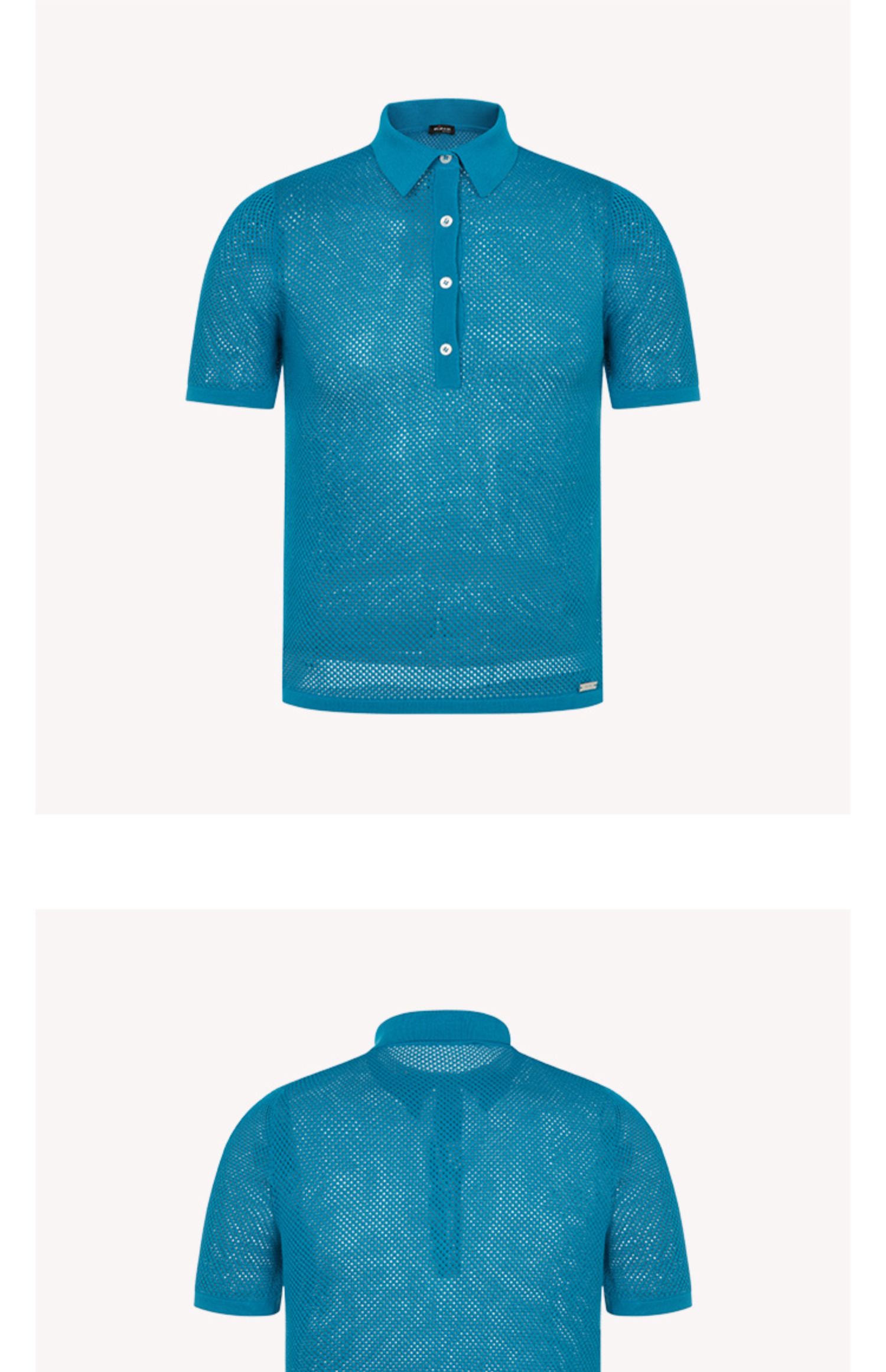 Kvinnors polos vår och sommar kiton mulberry siden blå mesh ljus kortärmad t-shirt