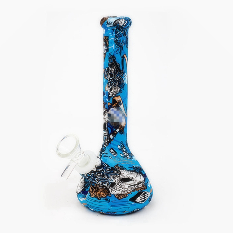 Kit de tuyaux en verre de style narguilé en silicone à motif coloré avec poignée bol filtre à tabac à herbes sèches pipe à eau chicha fumer des plates-formes à huile de cigarette porte-bong pipes à main