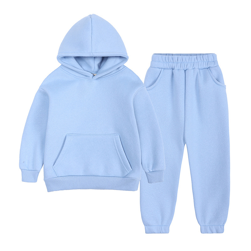 Çocuklar Bebek Peluş Giysileri Yeni Kış Polar Sweater Seti Spor Giyim Boy Kız Kız Hoodies Düz Renk Sıradan Kapüşonlu Sweatshirt Pants 2641