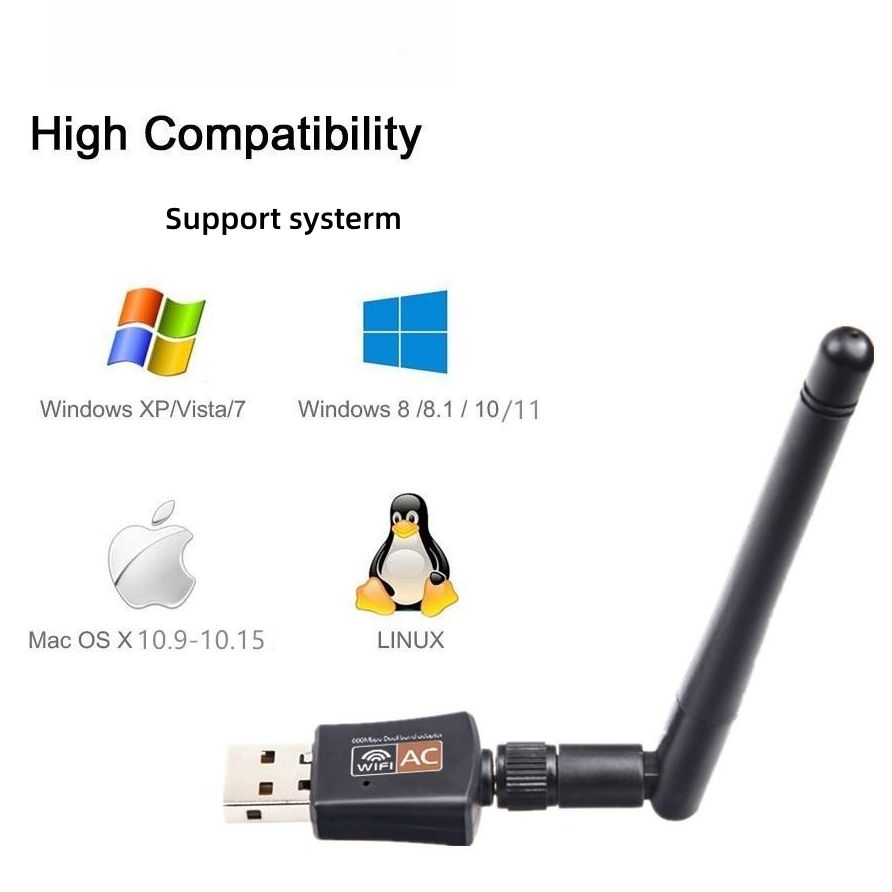 بطاقة شبكة USB WIFI Dongle Adapter 2.4G/5GHZ Dual Band 802.11ac WiFi Adapter