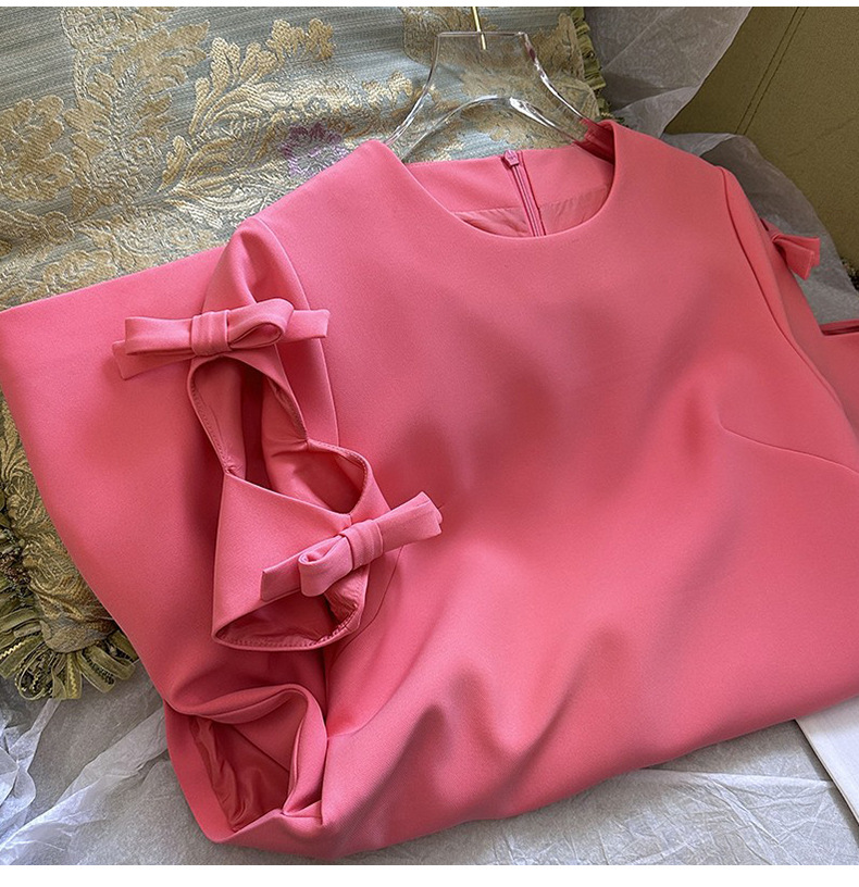 Robe d'été rose de couleur unie, manches courtes, col rond, longueur aux genoux, robes décontractées, S3S01M077, été 2023