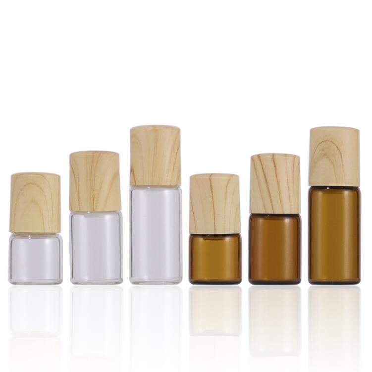 wholesale Amber Clear 1ml 2ml 3ml 5ml Roll On Bottle Glass Roller Vials with Plastic Bamboo Cap SN5282