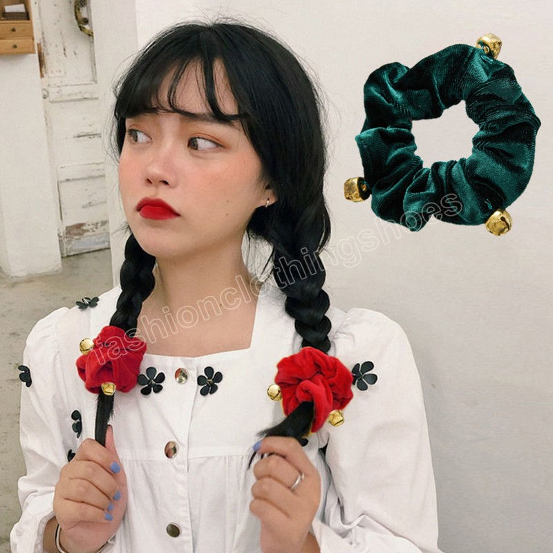 New Christmas Hair Rope Fashion Vintage Simple Hair Accessories Rubber Band With Bell Red Green Hair Ring Scrunchies