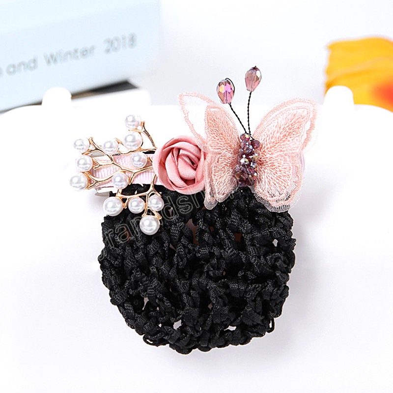 Moda elegante bordado borboleta hairpin acessórios de rede de cabelo para mulheres comissário de bordo headwear corda saco jóias presente