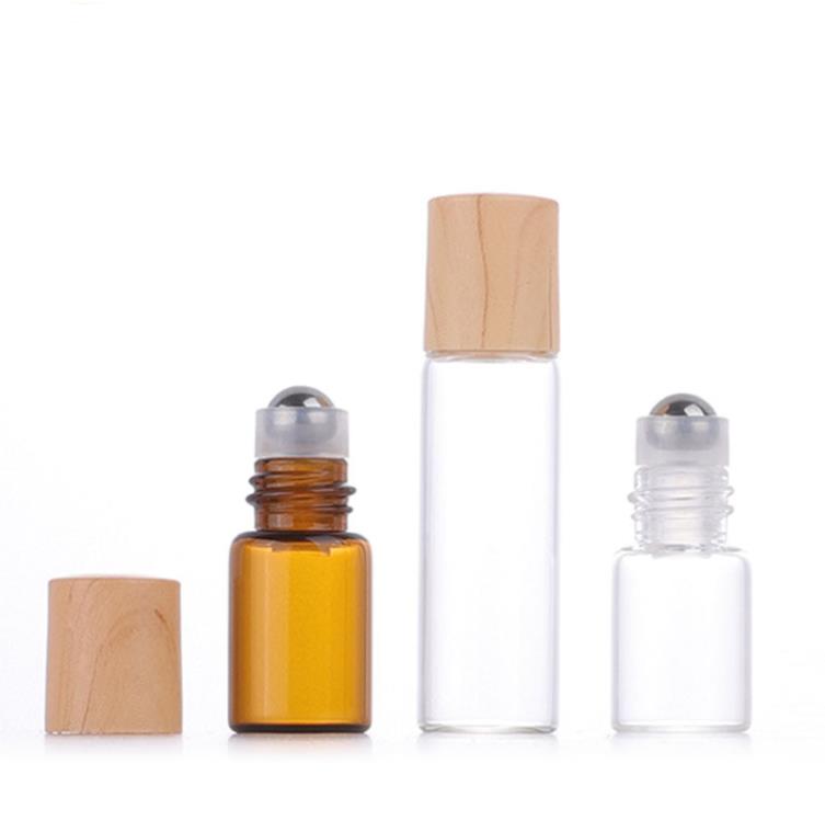 wholesale Ambre Clair 1 ml 2 ml 3 ml 5 ml Roll On Bouteille Flacons à Rouleaux en Verre avec Bouchon en Plastique Bambou SN5282