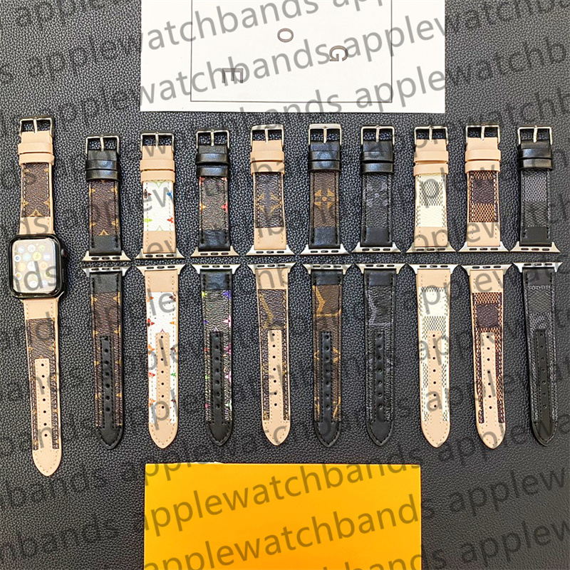 Bracelet de montre Apple Watch en cuir véritable de luxe pour Apple Watch Ultra Series 8 3 4 5 6 7 9 SE iWatch Bands 38 mm 44 mm 45 mm 49 mm 40 mm 42 mm Designer Spliced Smart Straps