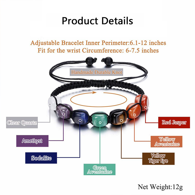 Браслеты из камня 7 чакр, рейки, исцеление, натуральный аметист, браслеты из розового кварца для женщин и девочек, цепочка на запястье для йоги, плетеные браслеты из веревки