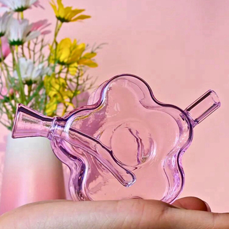 Pembe Yıldız Çiçek Glass Sigara Filtre El Yapımı Borular Tüp Taşınabilir Bir Hitter Waterpipe Bubbler Bongs Bitki Tütün Sigara Öncül Yuvarlanan Puro Tutucu