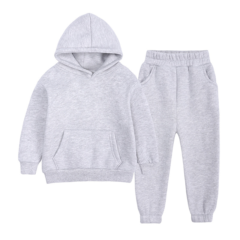 Çocuklar Bebek Peluş Giysileri Yeni Kış Polar Sweater Seti Spor Giyim Boy Kız Kız Hoodies Düz Renk Sıradan Kapüşonlu Sweatshirt Pants 2641