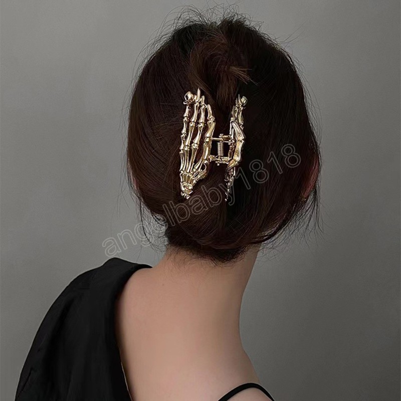 Fashion Creative Women Girls Creative Harajuku Skull Skeleton Hand Bone Hair Clip Hair Claw Ghost Skeleton Halloween Party