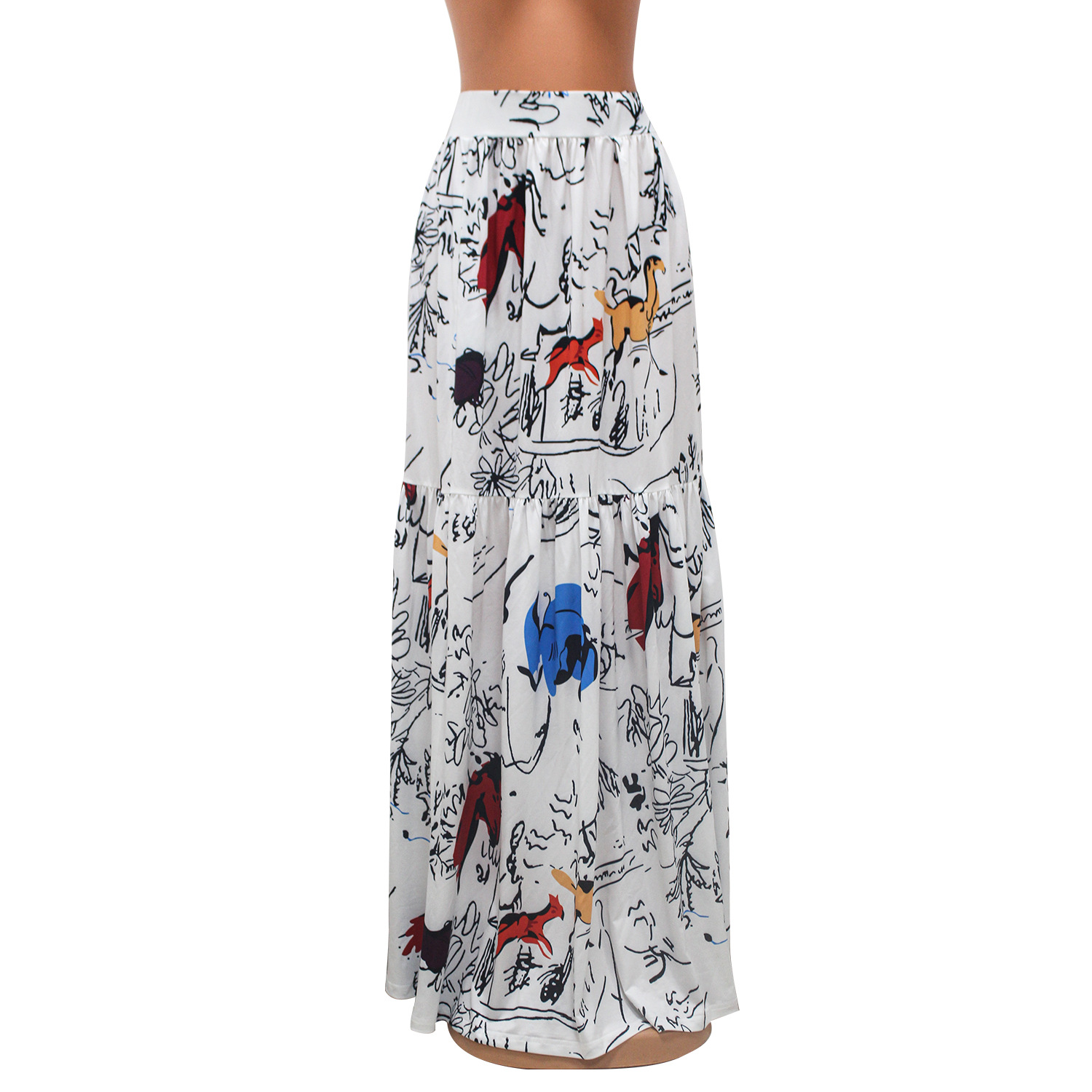 Graffiti Print Baljurk Rokken Vrouwen Casual Hoge Taille Lange Maxi Rok Gratis Schip