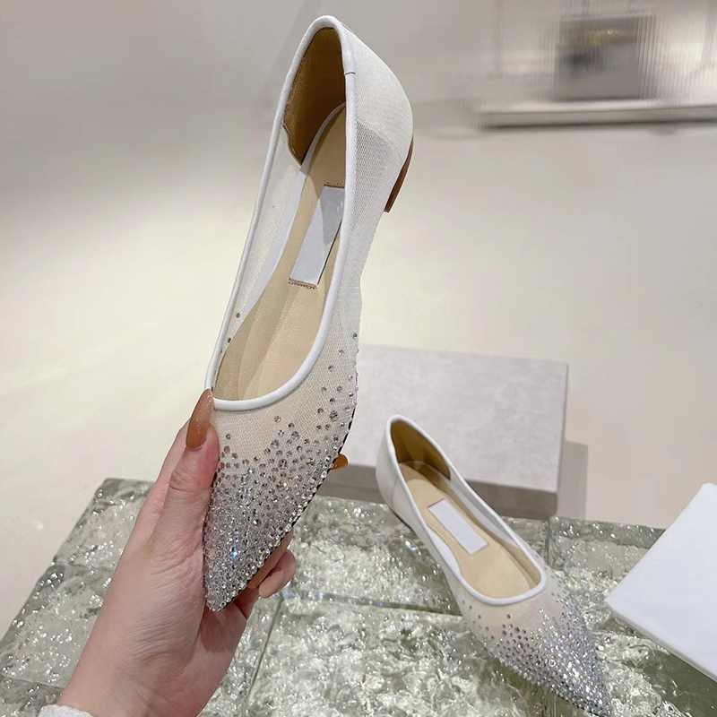 Designer Casual Sandals Luxury Brand High Heels Breathable Mesh Cloth Clear Crystal Sparkling women