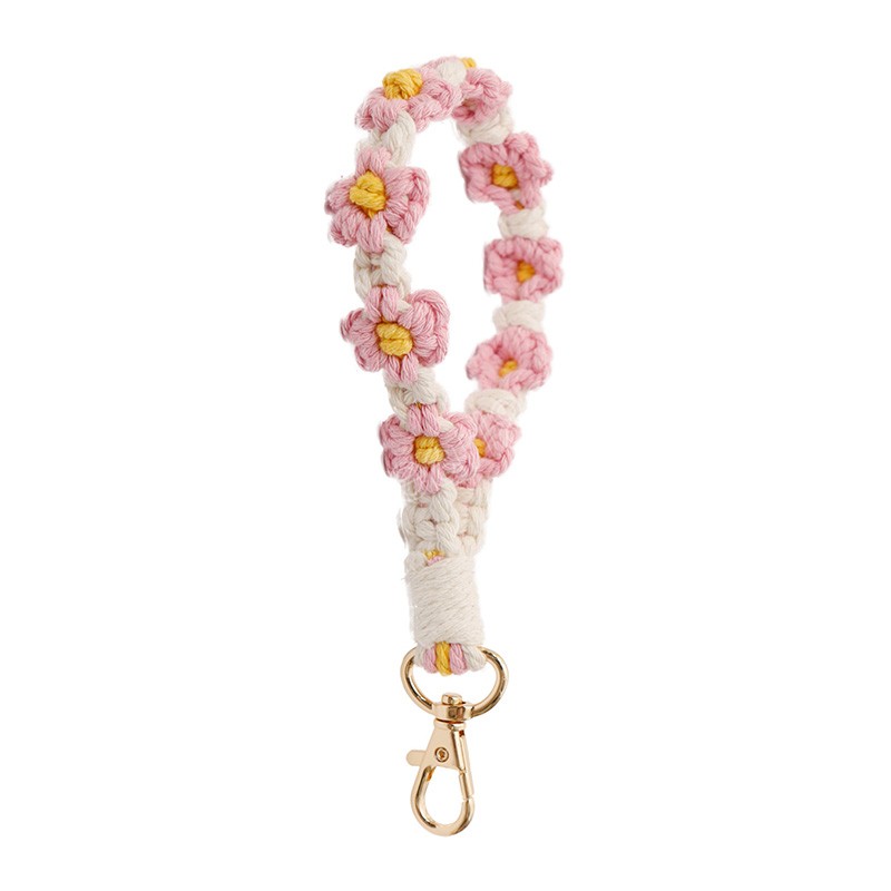 Bracelets en tricot de fleurs de marguerite, porte-clés pendentif de voiture fait à la main, porte-clés pour clés de voiture, accessoires pendentif floraux