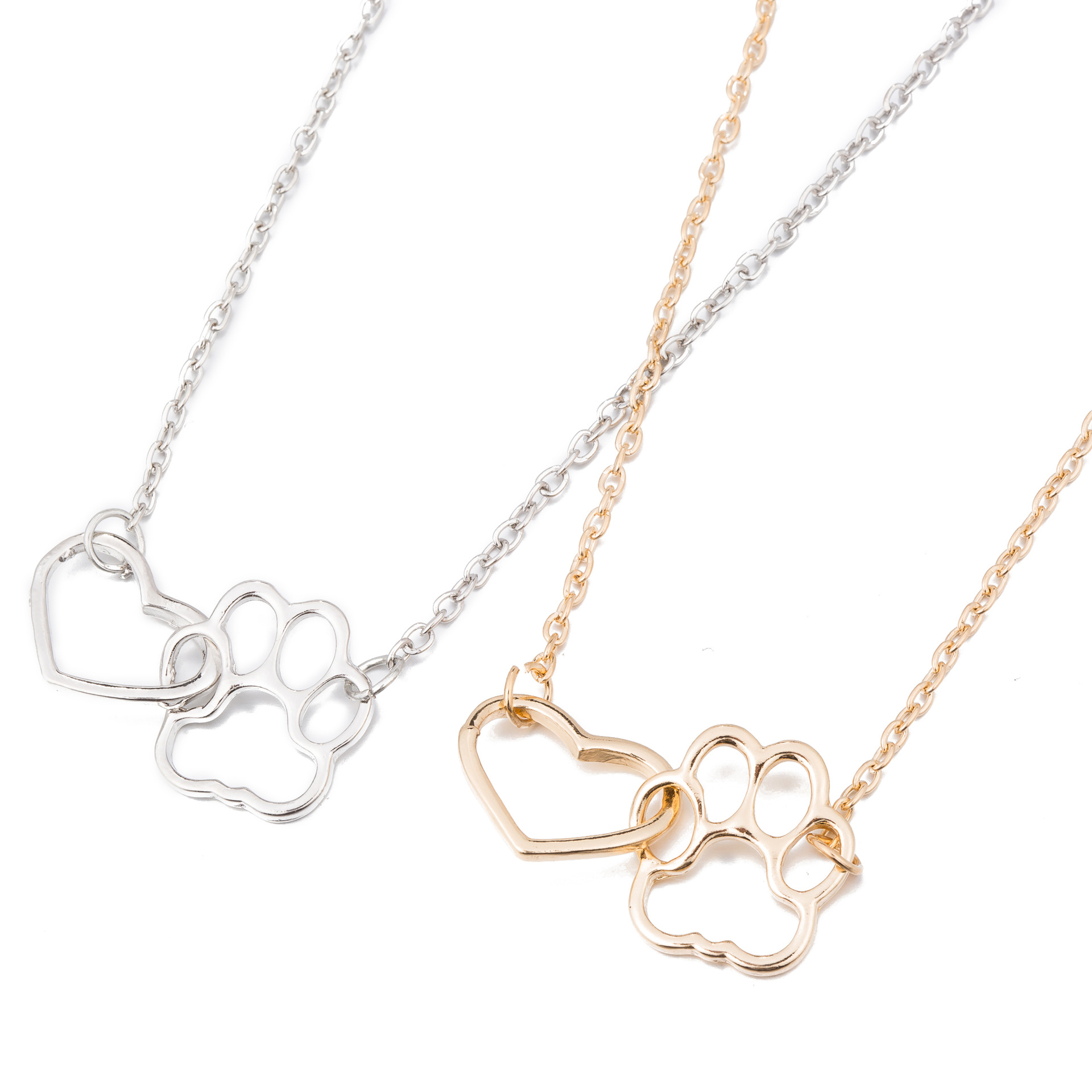 Aushöhlen Nette Herz Hund Katze Pfote Anhänger Halskette Tier Druck Freundschaft Schmuck Mutter Kind Liebe Necklaces265j