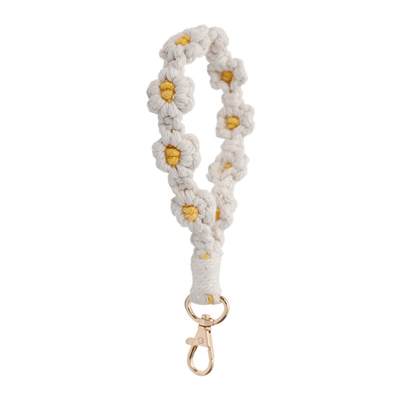 Bracelets en tricot de fleurs de marguerite, porte-clés pendentif de voiture fait à la main, porte-clés pour clés de voiture, accessoires pendentif floraux