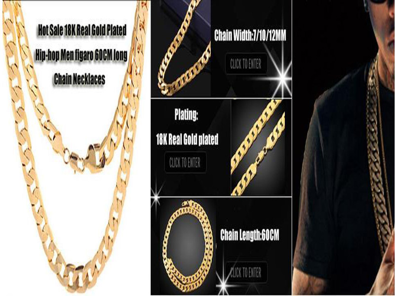 Homens mulheres hip hop punk 7mm 10mm 12mm 18k Real Gold Plated 1 1 Ficaro Chain Colares Fantaspume de moda 24 polegadas de comprimento jóias de jóias254n