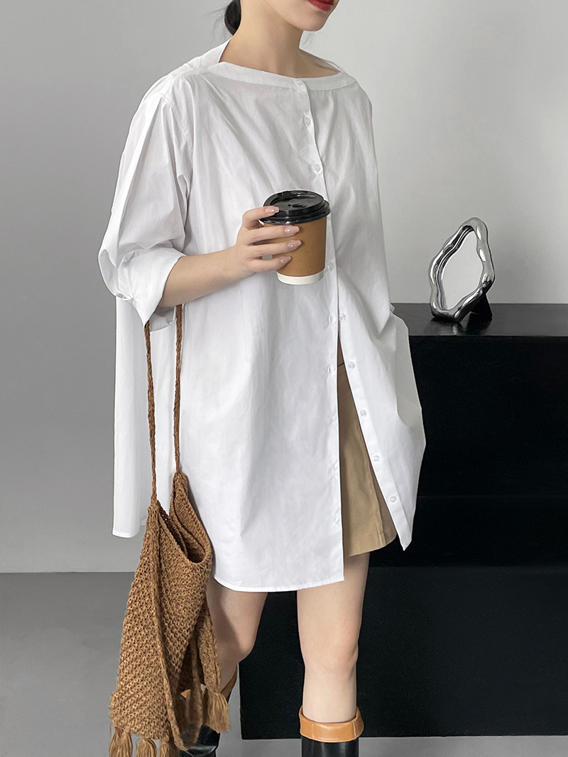 Student sztuki minimalistyczny japoński w stylu japoński biała duża koszula Losowa sukienka bandażowa sukienka dla kobiet 5533