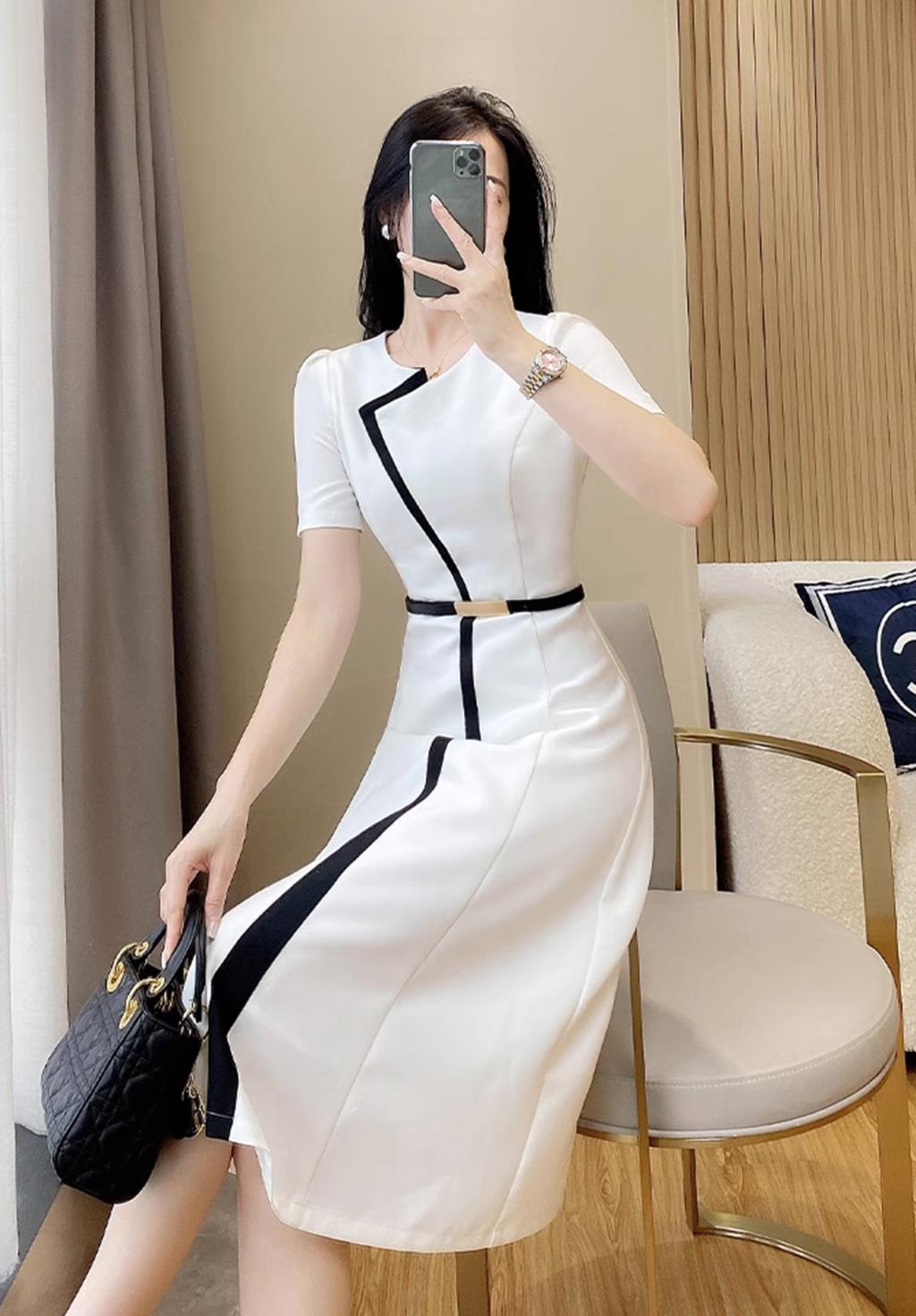 Basic Casual Dresses Summer Elegant Color Blocking Vintage Dress Women Simple Basic Office Dresses Big Swing A-line Casual Party Vestidos 2024