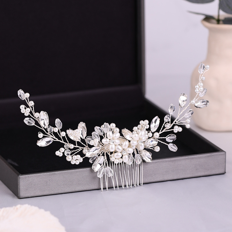 Trendy fait à la main Tiara Hair Hair peigne Fleur Fleur Bridal Hairpins Pearl Rimestone Head Bijoux Girls Accessoires de cheveux de mariage