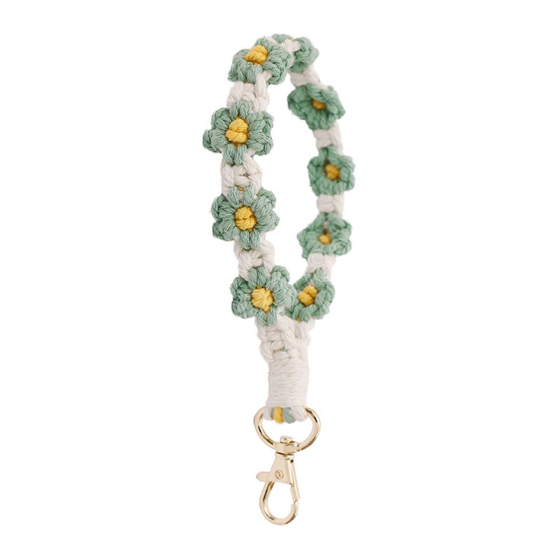 Bracelets en tricot de fleurs de marguerite, porte-clés pendentif de voiture fait à la main, porte-clés pour clés de voiture, accessoires pendentif floraux