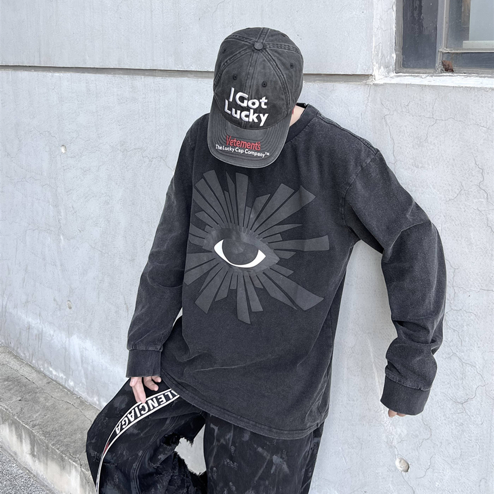 Real Pics T Shirt For Men Fashion Streetwear Vintage Full Sleeve Loose Cotton Casual Tops Tee