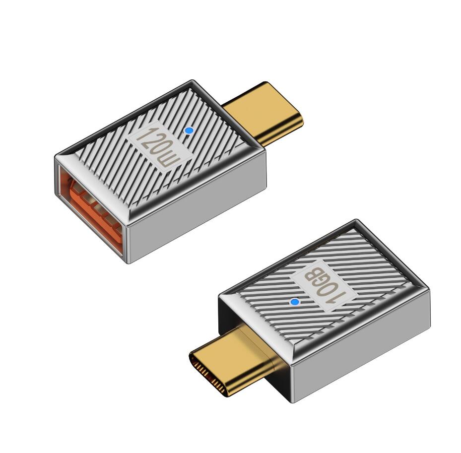 Connettore otg tipo c in lega di zinco da 10 Gbps 120 w tipo c femmina a USB maschio otg dati adattatore di ricarica rapida tipo c